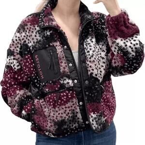 Peloton Caviar Camo Snap Sherpa Jacket in Spotted Purple Black Women's Size M
